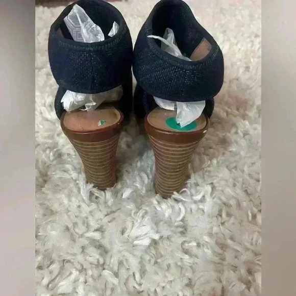 Franco Sarto Denim and Brown Peep-Toe Ankle Boots - Picture 4 of 12